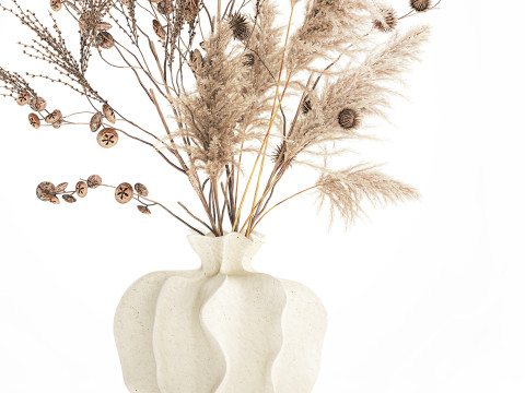 현실적인 가을 꽃다발 말린 팜파스 가지 꽃병 장식 3D 모델