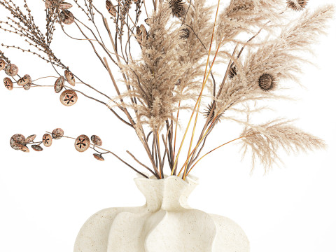 현실적인 가을 꽃다발 말린 팜파스 가지 꽃병 장식 3D 모델