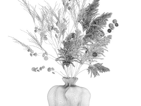 현실적인 가을 꽃다발 말린 팜파스 가지 꽃병 장식 3D 모델