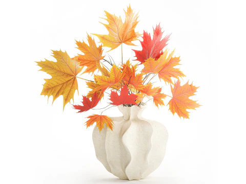 Realistyczny jesienny bukiet gałązek wazon z ż&oacute;łtego klonu 675 Model 3D