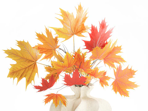 Realistico bouquet autunnale con ramoscelli in vaso di acero giallo, decoro 675 Modello 3D