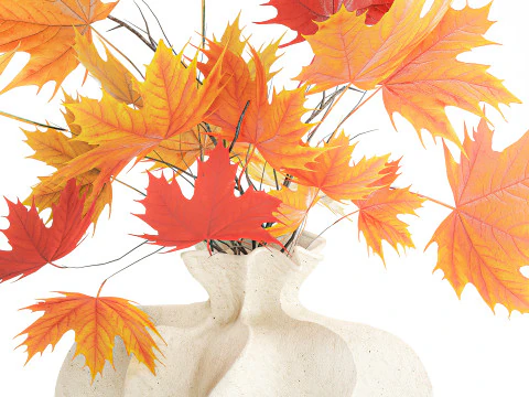 Realistico bouquet autunnale con ramoscelli in vaso di acero giallo, decoro 675 Modello 3D