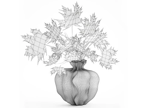 Realistico bouquet autunnale con ramoscelli in vaso di acero giallo, decoro 675 Modello 3D