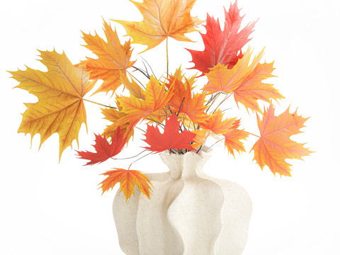 Реалистичный осенний букет из веточек желтого клена, декор вазы 675 3D Модель