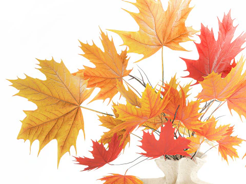 Realistico bouquet autunnale con ramoscelli in vaso di acero giallo, decoro 675 Modello 3D