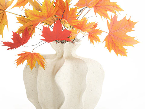 Realistico bouquet autunnale con ramoscelli in vaso di acero giallo, decoro 675 Modello 3D