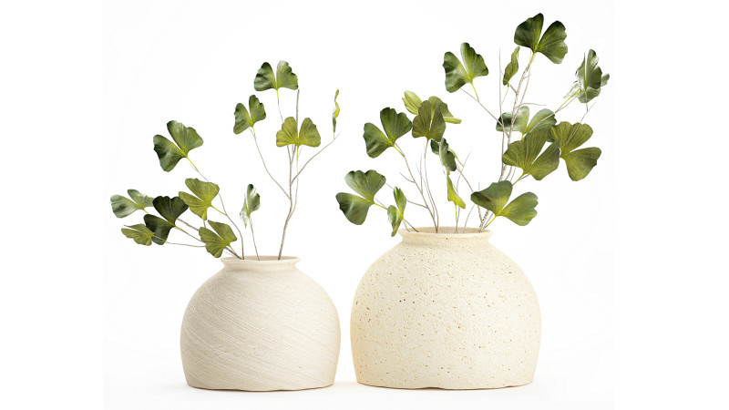 Realistischer Blumenstrauß aus grünen Blumen, Ginkgo-Blätter, Vasendekoration 3D Modell .c4d .max .obj .3ds .fbx .stl .blend