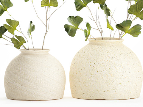 Bouquet réaliste de fleurs vertes, décor de vase de feuilles de ginkgo Modèle 3D