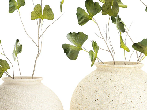 Buqu&ecirc; realista de flores verdes ginkgo deixa decora&ccedil;&atilde;o de vaso Modelo 3D
