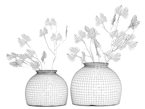 Bouquet réaliste de fleurs vertes, décor de vase de feuilles de ginkgo Modèle 3D