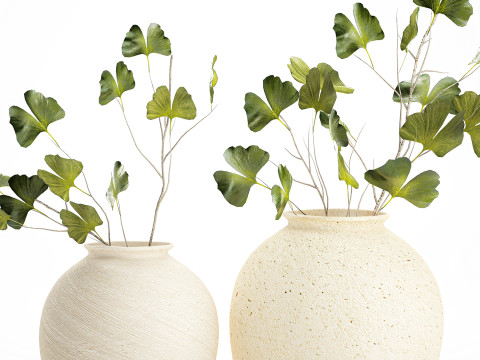 Bouquet réaliste de fleurs vertes, décor de vase de feuilles de ginkgo Modèle 3D