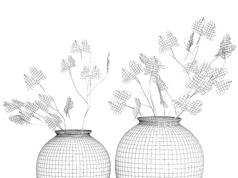 Bouquet réaliste de fleurs vertes, décor de vase de feuilles de ginkgo Modèle 3D