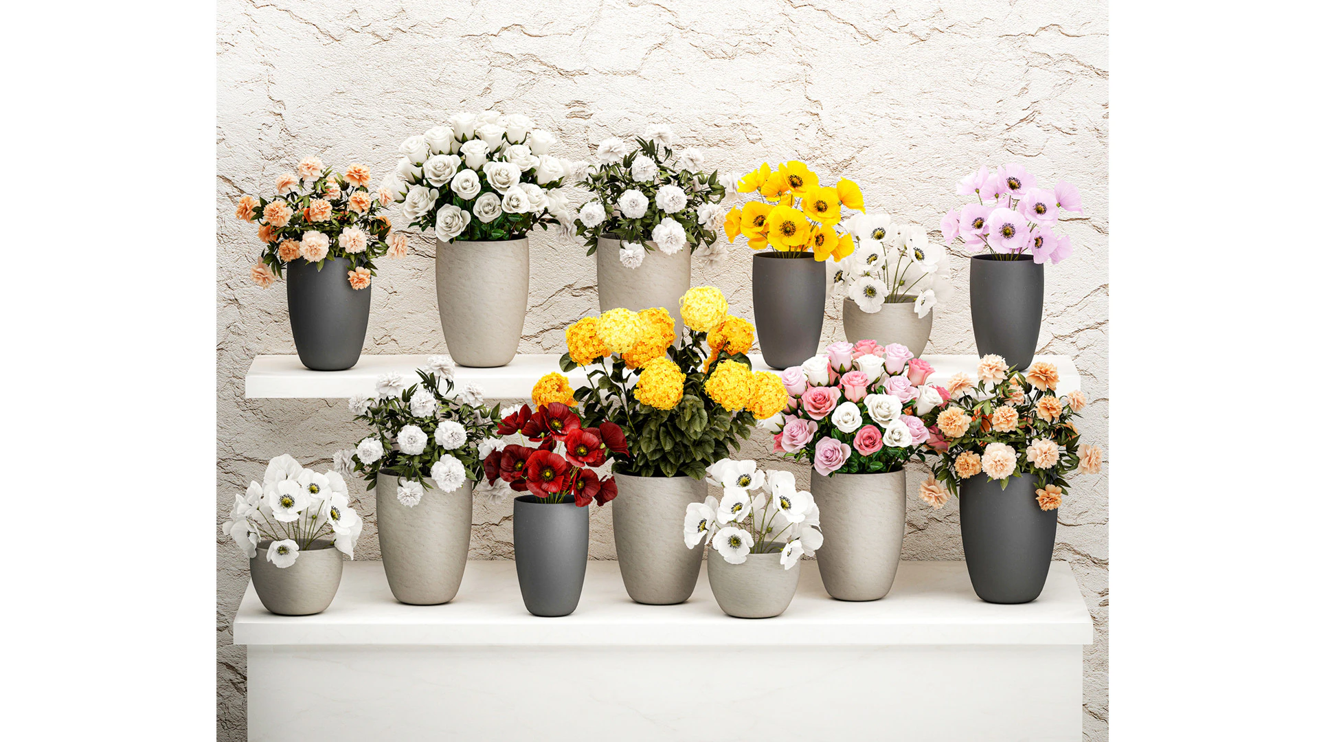 Collection bouquets vases flower shop peony roses store 3D Model .c4d .max .obj .3ds .fbx .stl .blend 