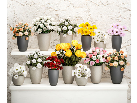 Sammlung von Blumensträußen, Vasen, Blumenladen, Pfingstrosen-Rosen-Shop 3D Modell