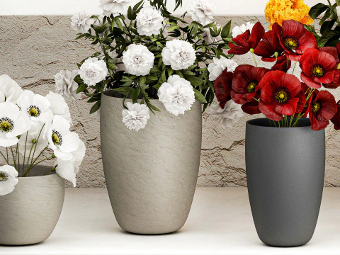 Collection bouquets vases flower shop peony roses store 3D Model