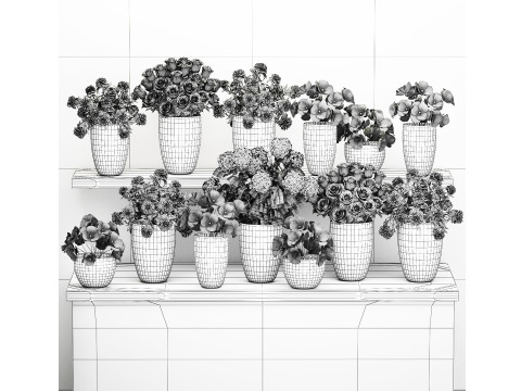 コレクション ブーケ 花瓶 フラワー ショップ 牡丹 バラ ストア 3Dモデル