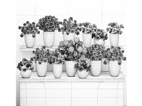 Collection bouquets vases flower shop peony roses store 3D Model