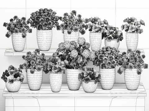 コレクション ブーケ 花瓶 フラワー ショップ 牡丹 バラ ストア 3Dモデル