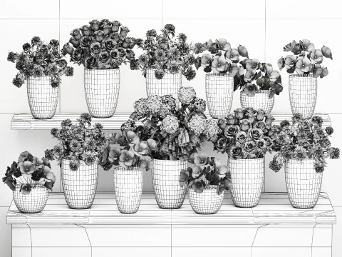 Collection bouquets vases flower shop peony roses store 3D Model