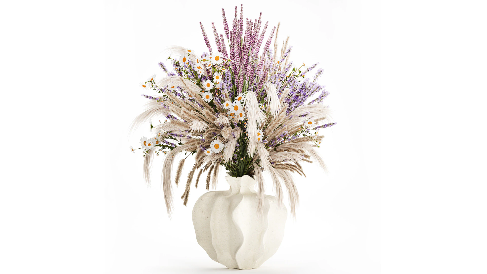 Realistic bouquet dried flowers lavender pampas vase decor 3D Model .c4d .max .obj .3ds .fbx .stl .blend 