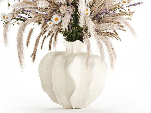Realistic bouquet dried flowers lavender pampas vase decor 3D Model