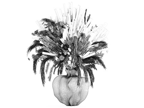 Buket realistis bunga kering dekorasi vas pampas lavender Model 3D