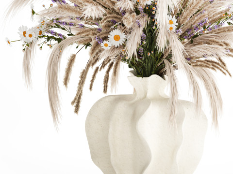 Buket realistis bunga kering dekorasi vas pampas lavender Model 3D