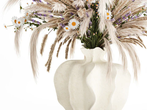 Realistic bouquet dried flowers lavender pampas vase decor 3D Model