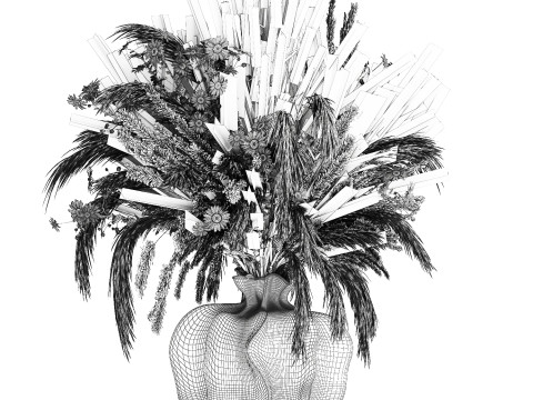 Buket realistis bunga kering dekorasi vas pampas lavender Model 3D