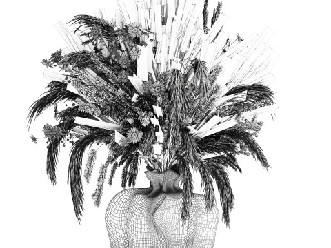 Realistic bouquet dried flowers lavender pampas vase decor 3D Model