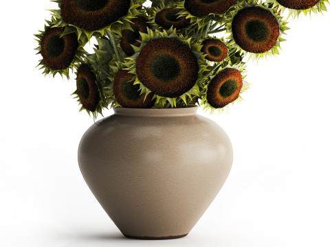 Buquê verde preto jovem girassol flores decoração de vaso 679 Modelo 3D