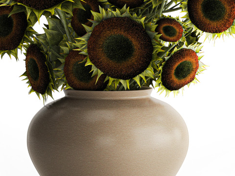 Buquê verde preto jovem girassol flores decoração de vaso 679 Modelo 3D