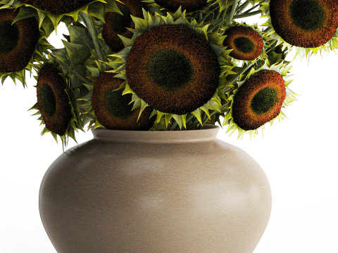 Buqu&ecirc; verde preto jovem girassol flores decora&ccedil;&atilde;o de vaso 679 Modelo 3D