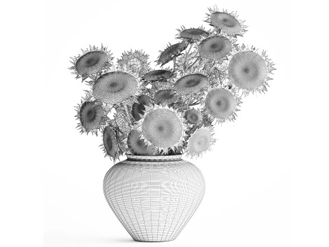 Buqu&ecirc; verde preto jovem girassol flores decora&ccedil;&atilde;o de vaso 679 Modelo 3D