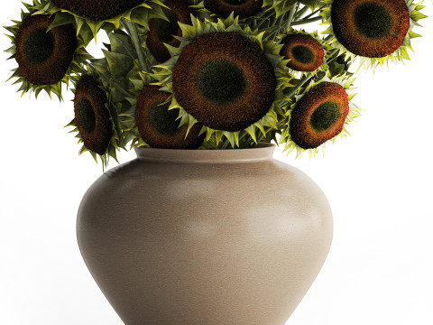 Buquê verde preto jovem girassol flores decoração de vaso 679 Modelo 3D