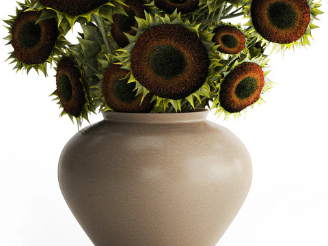 Buqu&ecirc; verde preto jovem girassol flores decora&ccedil;&atilde;o de vaso 679 Modelo 3D