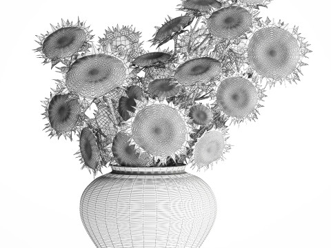 Buquê verde preto jovem girassol flores decoração de vaso 679 Modelo 3D