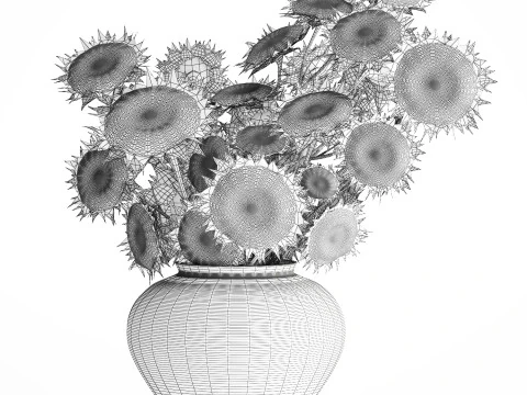 Buqu&ecirc; verde preto jovem girassol flores decora&ccedil;&atilde;o de vaso 679 Modelo 3D