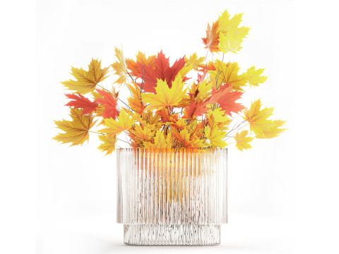 Autumn bouquet branches maple sycamore leaves decor vase 3D Model
