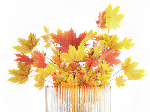 Autumn bouquet branches maple sycamore leaves decor vase 3D Model