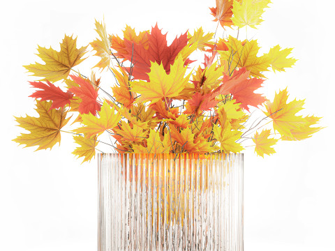 Autumn bouquet branches maple sycamore leaves decor vase 3D Model