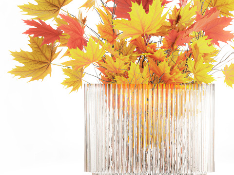 Autumn bouquet branches maple sycamore leaves decor vase 3D Model