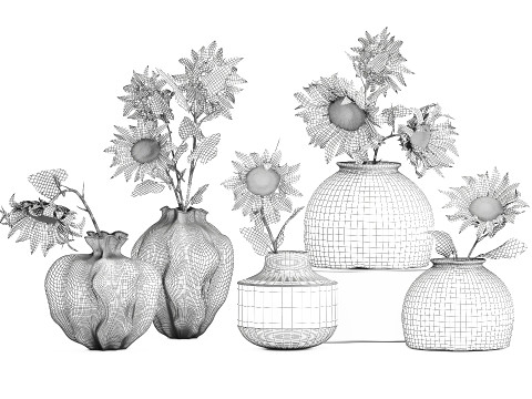 Sammlung realistischer Wildblumensträuße, Sonnenblumenvasendekor 3D Modell