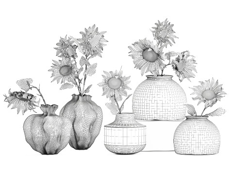 Sammlung realistischer Wildblumensträuße, Sonnenblumenvasendekor 3D Modell