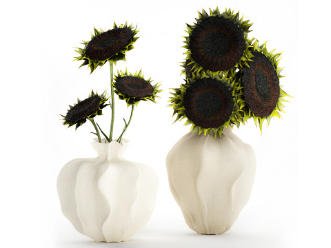 Realistischer Blumenstrauß, grün, schwarz, Sonnenblumen-Blumenvasen-Dekor 3D Modell