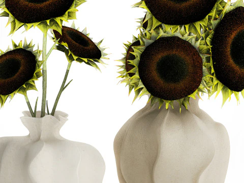 Buqu&ecirc; realista verde preto girassol flores vaso decora&ccedil;&atilde;o Modelo 3D