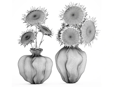 Buqu&ecirc; realista verde preto girassol flores vaso decora&ccedil;&atilde;o Modelo 3D