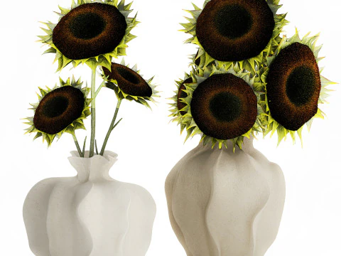 Buqu&ecirc; realista verde preto girassol flores vaso decora&ccedil;&atilde;o Modelo 3D