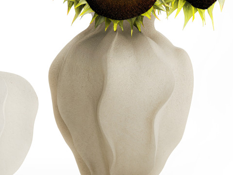 Realistic bouquet green black sunflower flowers vase decor 3D Model