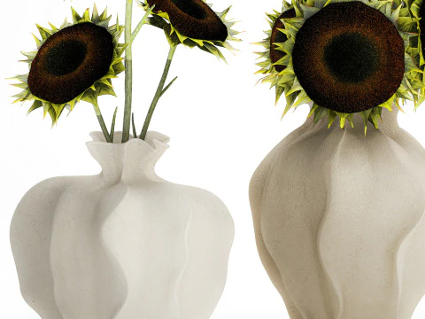 Buqu&ecirc; realista verde preto girassol flores vaso decora&ccedil;&atilde;o Modelo 3D